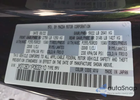 2023 Mazda Cx-9 Grand Touring z USA, uszkodzony, nr VIN JM3TCBDY1P0633110